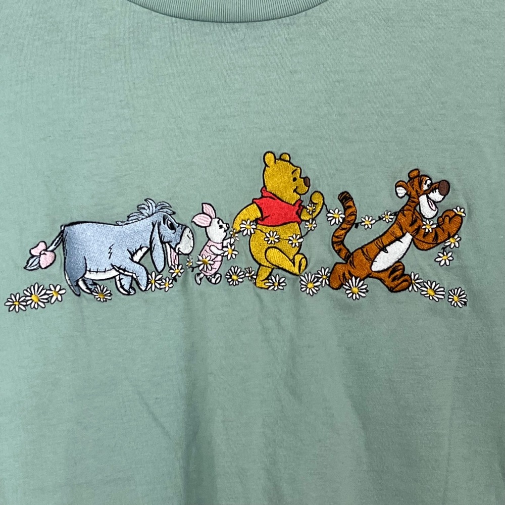 Disney Winnie the Pooh Aesthetic Graphic Tee Womens S M Sage Green Embroidered - Picture 2 of 4